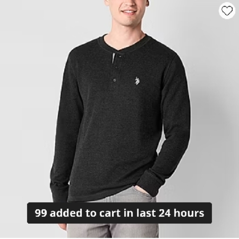 NEW U.S. Polo Assn. Black Long Sleeve Henley Shirt